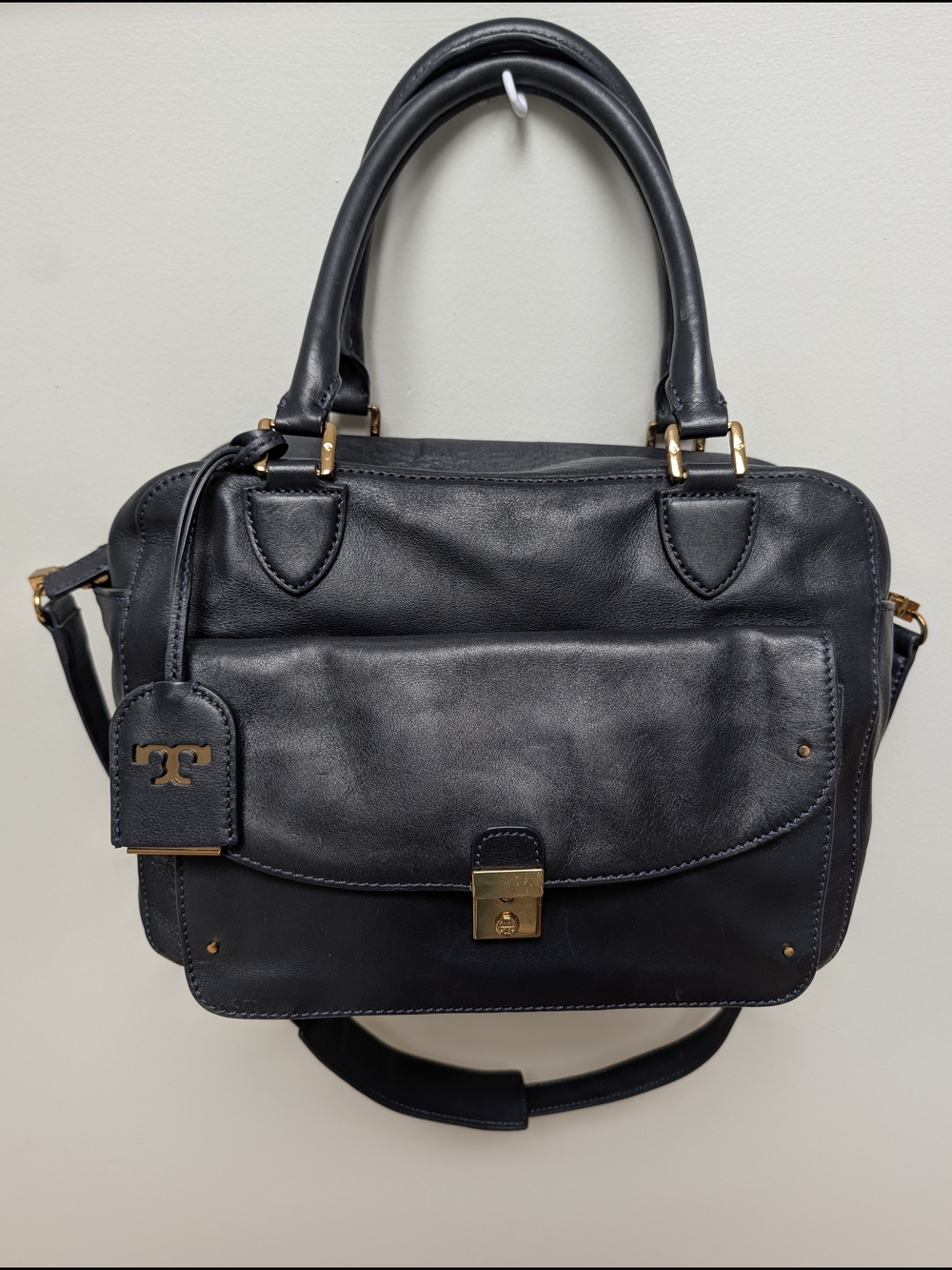 Tory Burch Navy Priscilla Leather Top-Handle Satchel
